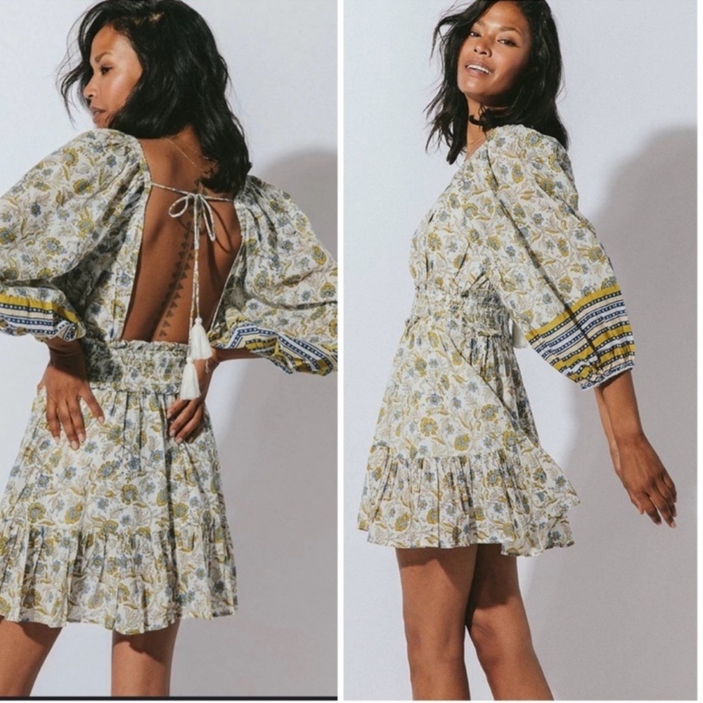 Cleobella Aria Mini Dress Floral Polka Dot Block Boho Open Back Size M NWT